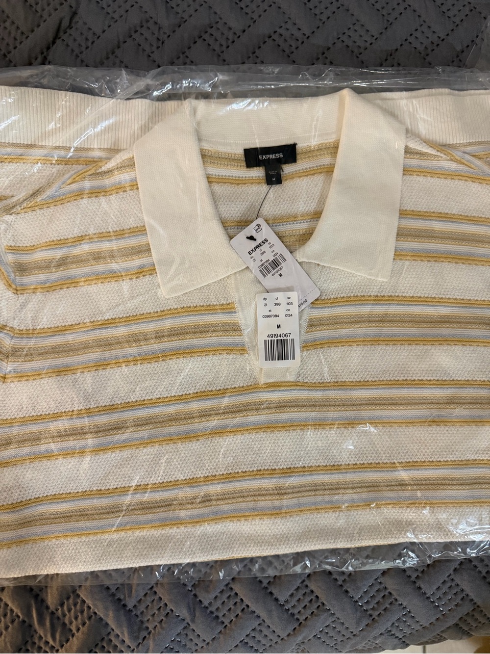 Express Cream Polo with Yellow & Light Gray Stripes